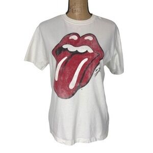 H&M Rolling Stones Graphic Band Tee White Short Sleeve Cotton Women's Size Small